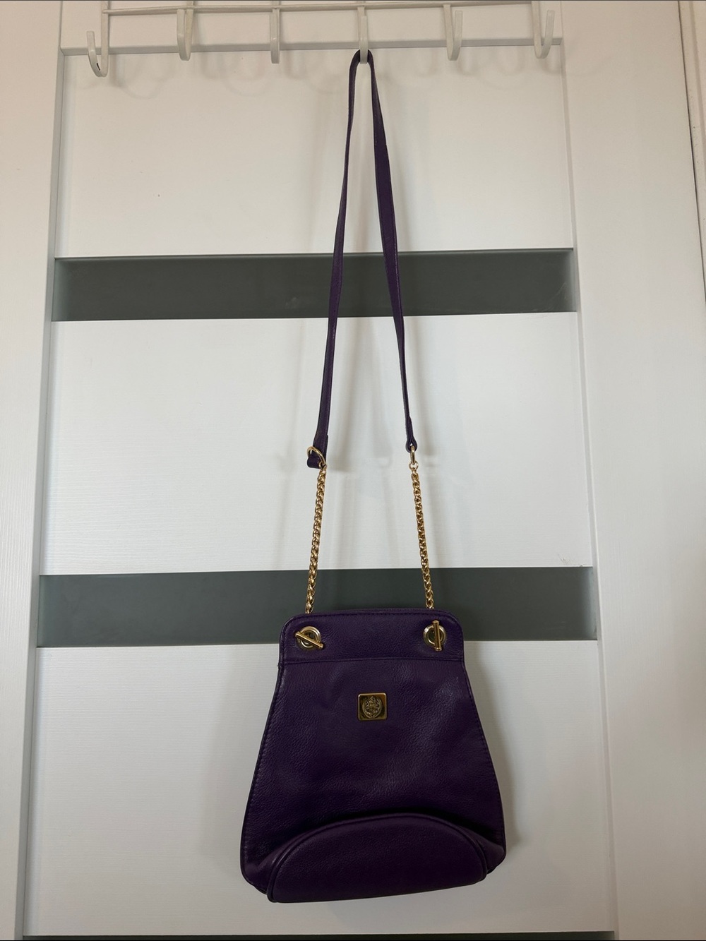 Purple Leather Crossbody with Gold Chain Strap